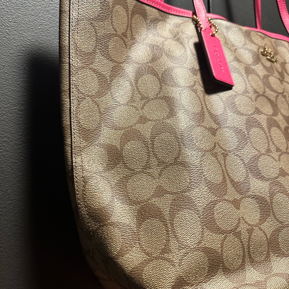 EUC…Coach Signature Canvas Tote Bag - Tan and Pink - Picture 4 of 15